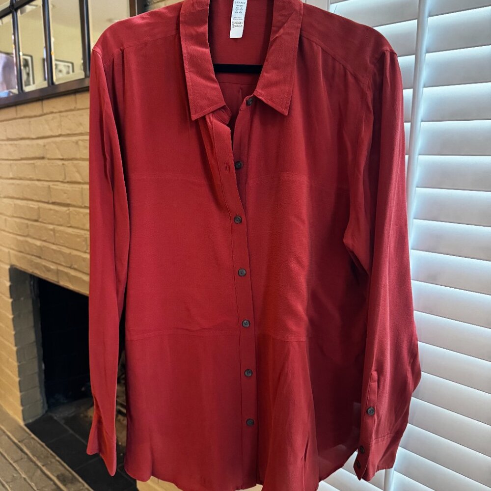 Spanx 100% Silk Rust Long Sleeve Button Down - image 4